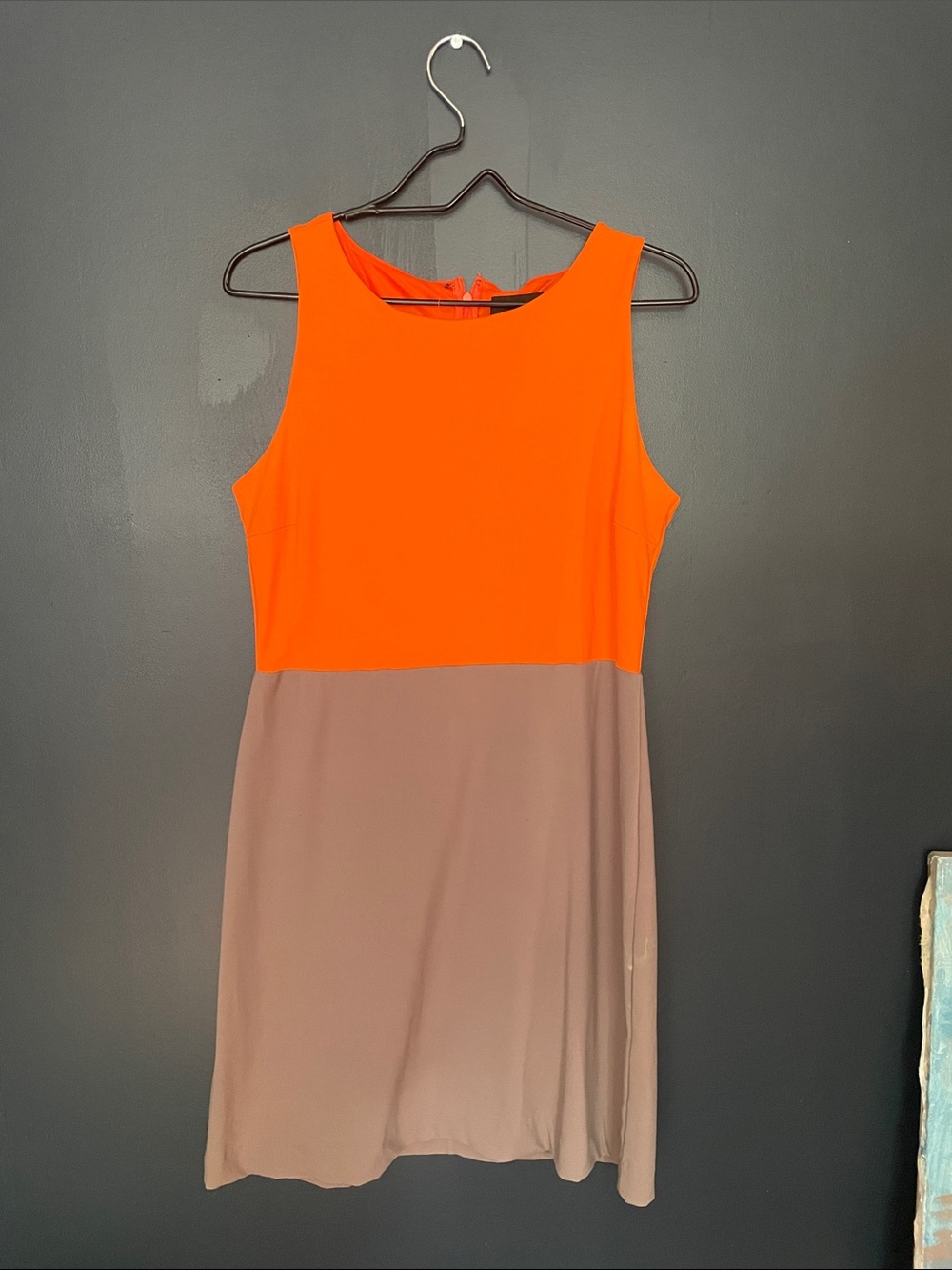 Cynthia Rowley Orange and Taupe Colorblock Sleeveless Dress
